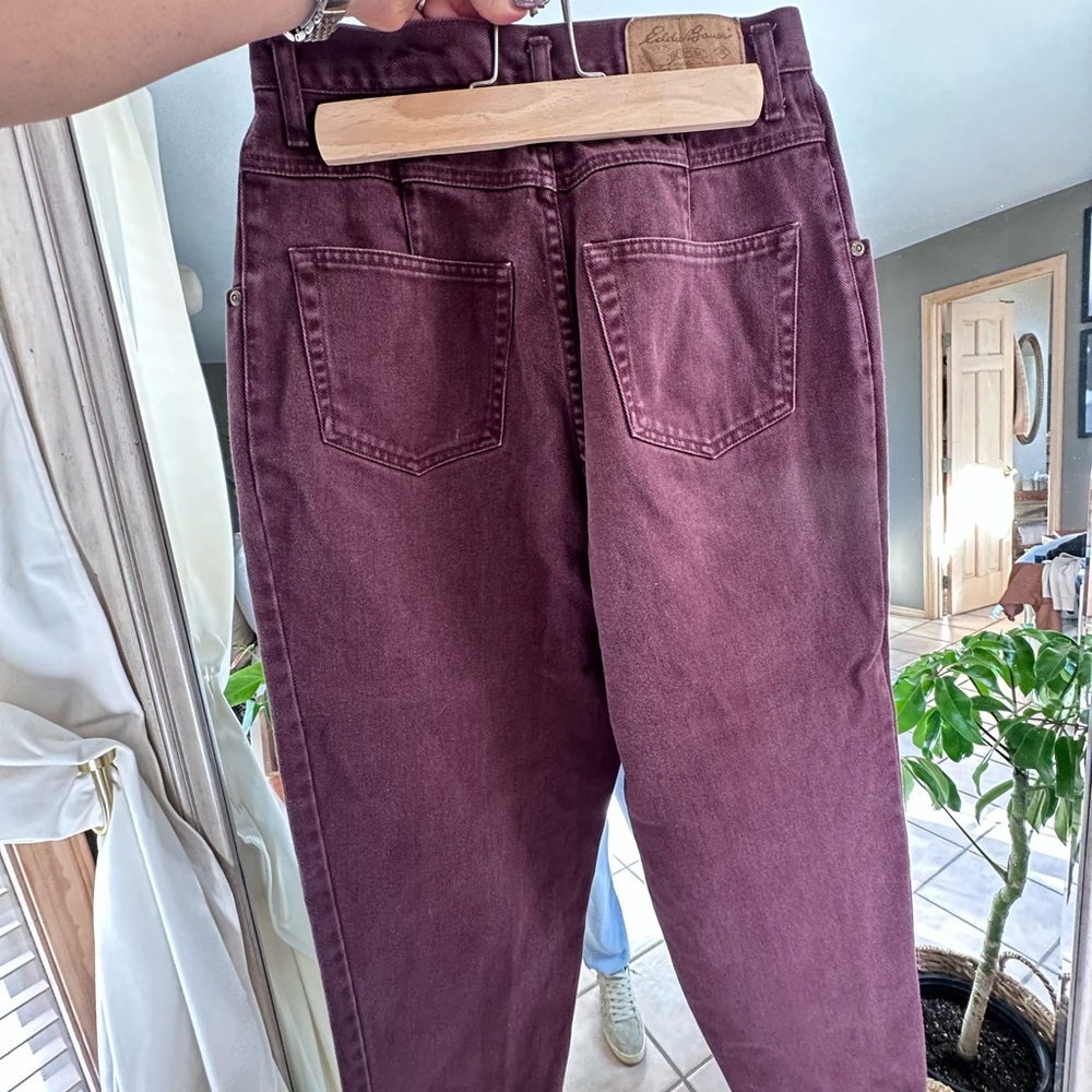 Vintage Eddie Bauer High-Waisted Barrel Jeans.Deep Plum / Burgundy (100% Cotton) - Picture 4 of 6